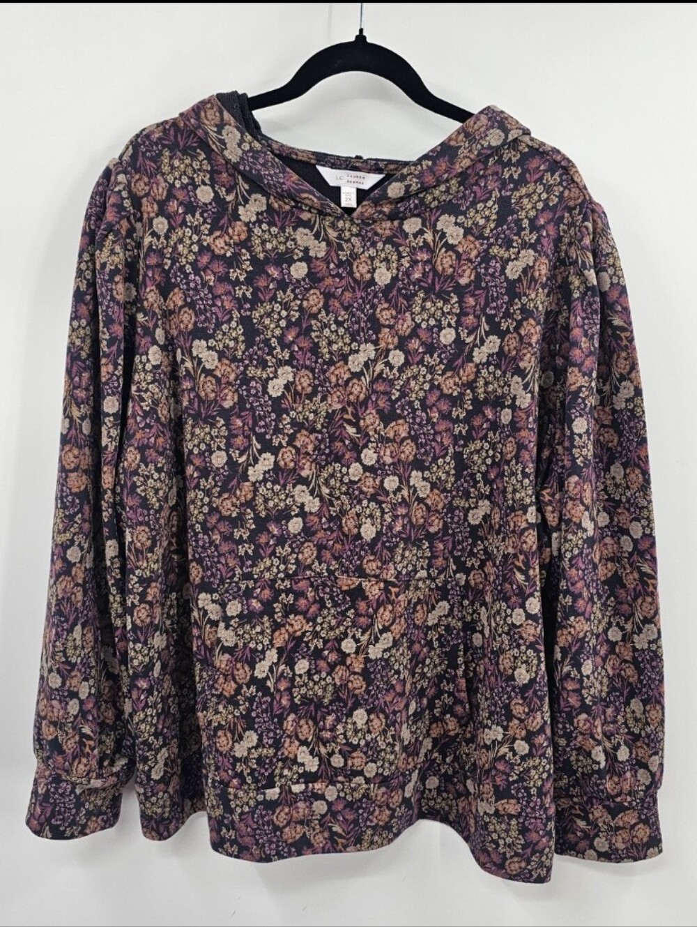 Floral Hoodie Pullover Sweatshirt - Purple Floral Size 2X